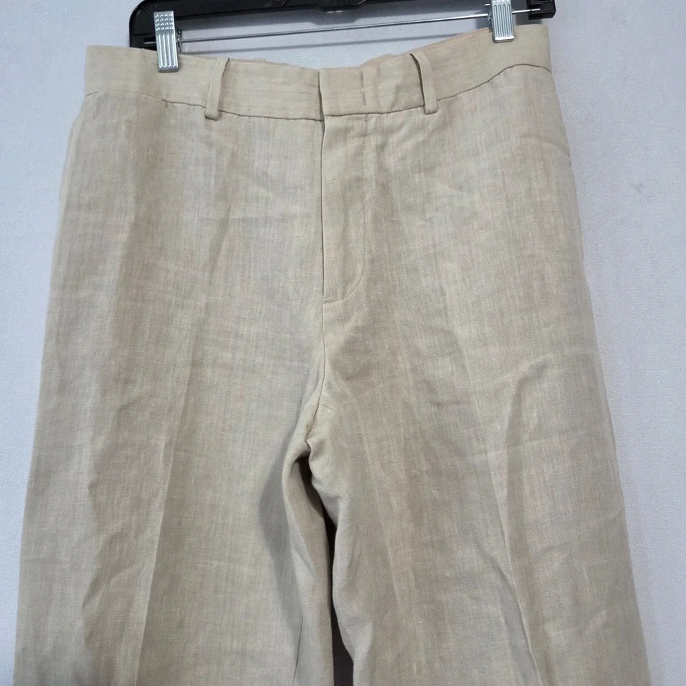 COS Linen Trousers Women 48 Beige Straight Leg Lined Pants Office Preppy Minimal